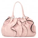 Ruffled Vegan Leather Handbag Purse, Pink