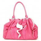 Ruffled Vegan Leather Handbag Purse, Fuschia