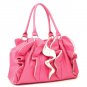 Ruffled Vegan Leather Handbag Purse, Fuschia
