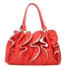 Ruffled Vegan Leather Handbag Purse, Red
