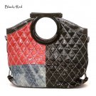 Quilted Patchwork Handbag Purse, Black/Red