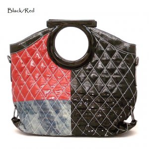Quilted Patchwork Handbag Purse, Black/Red