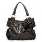 Black Flower Accents Ruched Handbag Purse