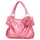 Pink Flower Accents Ruched Handbag Purse