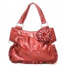 Red Flower Accents Ruched Handbag Purse