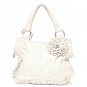 White Flower Accents Ruched Handbag Purse