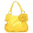 Yellow Flower Accents Ruched Handbag Purse