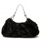 Silky Roses Hobo Handbag Purse, Black