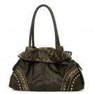 Studded Satchel, Braided Handles Handbag Purse, Black/Black