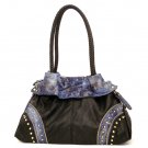 Studded Satchel, Braided Handles Handbag Purse, Black/Blue