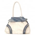 Studded Satchel, Braided Handles Handbag Purse, White/Blue