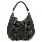 Zipper Ruffles Hobo Handbag Purse, Black