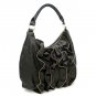 Zipper Ruffles Hobo Handbag Purse, Black