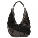 Mini Rose Accents Hobo Handbag Purse, Black
