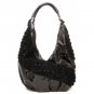 Mini Rose Accents Hobo Handbag Purse, Black