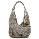 Mini Rose Accents Hobo Handbag Purse, Grey