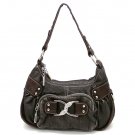 Washed Faux Leather Satchel Handbag Purse, Pewter