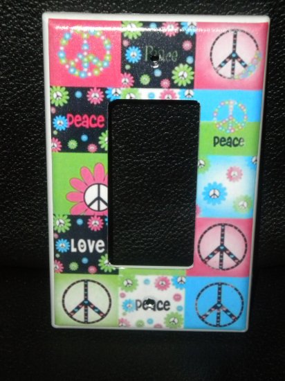 Neon PEACE SIGNS & FLOWERS LIGHT SWITCH Rocker / GFI