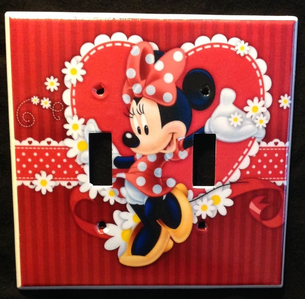 MINNIE MOUSE DOUBLE LIGHT SWITCH COVER Red with flowers Double switch plate