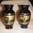 Black Gold Ebony Carved Chinese Horse Cart Vases L@@K!!