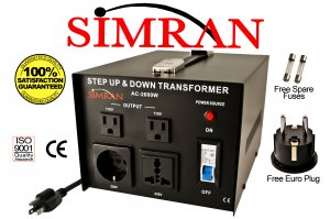 Simran AC2000W 2000 Watt Step UP/DOWN Voltage Converter Transformer for Heavy-Duty Continuous Use