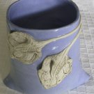 Ceramic Vase, Container, Utensil Holder, Blue with Leaf Design
