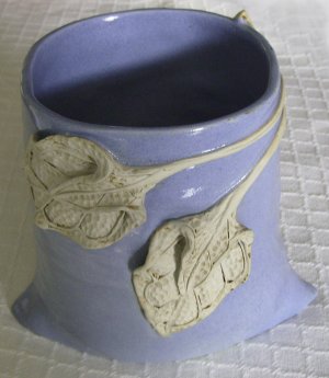 Ceramic Vase, Container, Utensil Holder, Blue with Leaf Design