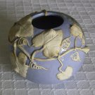 Ceramic Small Vase, Blue with Applied Leaf Design, hand crafted