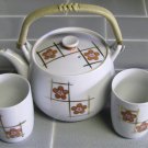 Tea Pot, 4 cups, made in Japan, Vintage, white, orange, gold