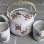 Tea Pot, 4 cups, made in Japan, Vintage, white, orange, gold