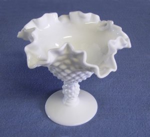 White Milk Glass, Hobnail, Pedestal, Candy Dish, looks Fenton, vintage