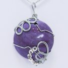 Wire-Wrapped Dyed Plum Kiwi Jasper Gemstone Pendant