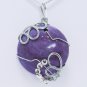 Wire-Wrapped Dyed Plum Kiwi Jasper Gemstone Pendant
