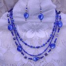 Brilliant Electric Blue 3-Strand Necklace and Earring Set