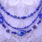 Brilliant Electric Blue 3-Strand Necklace and Earring Set