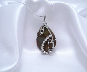 Wire-Wrapped Picasso Jasper Gemstone Pendant