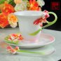 3 Set of Imperial Enamel Porcelain Red Iris Coffee Cup Saucer & Spoon