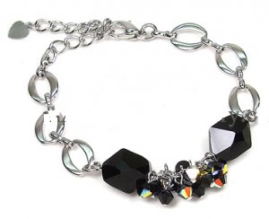 Silver Sparkling Black Crystal Bracelet