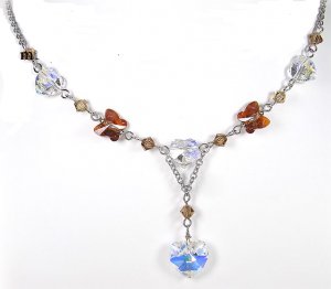 Luxury Silver Tone Butterfly Crystals Necklace