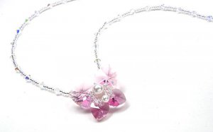 Pink Floral Brilliant Swarovski Crystal Necklace.
