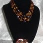 Vintage West Germany Topaz Tones Glass Triple Necklace & Earrings