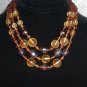 Vintage West Germany Topaz Tones Glass Triple Necklace & Earrings