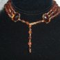 Vintage West Germany Topaz Tones Glass Triple Necklace & Earrings