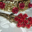 Charming Girls Red Rose Pin & Vintage Clamper Bracelet