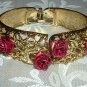 Charming Girls Red Rose Pin & Vintage Clamper Bracelet