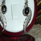 Lovely Vintage Southwestern Native American Sterling Silver Feather and Onyx Dangle Pierced Earrings
