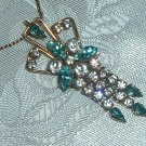 Lovely Old 1/20 12k Gold Filled Vintage Crystal Rhinestone Pendant - Pin w/ Fringe