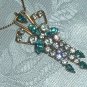 Lovely Old 1/20 12k Gold Filled Vintage Crystal Rhinestone Pendant - Pin w/ Fringe