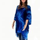 Blue Leaves TieDye Batik Poncho Tunic Top Caftan Kaftan
