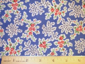 1 yard -  Blue with reproduction roses fabric